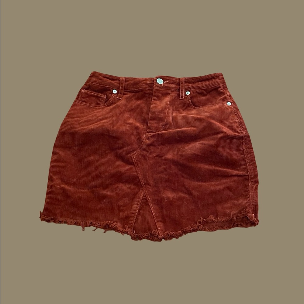Love Tree rust corduroy mini skirt cotton spandex size SMALL belt loops 5 pocket - Picture 4 of 13